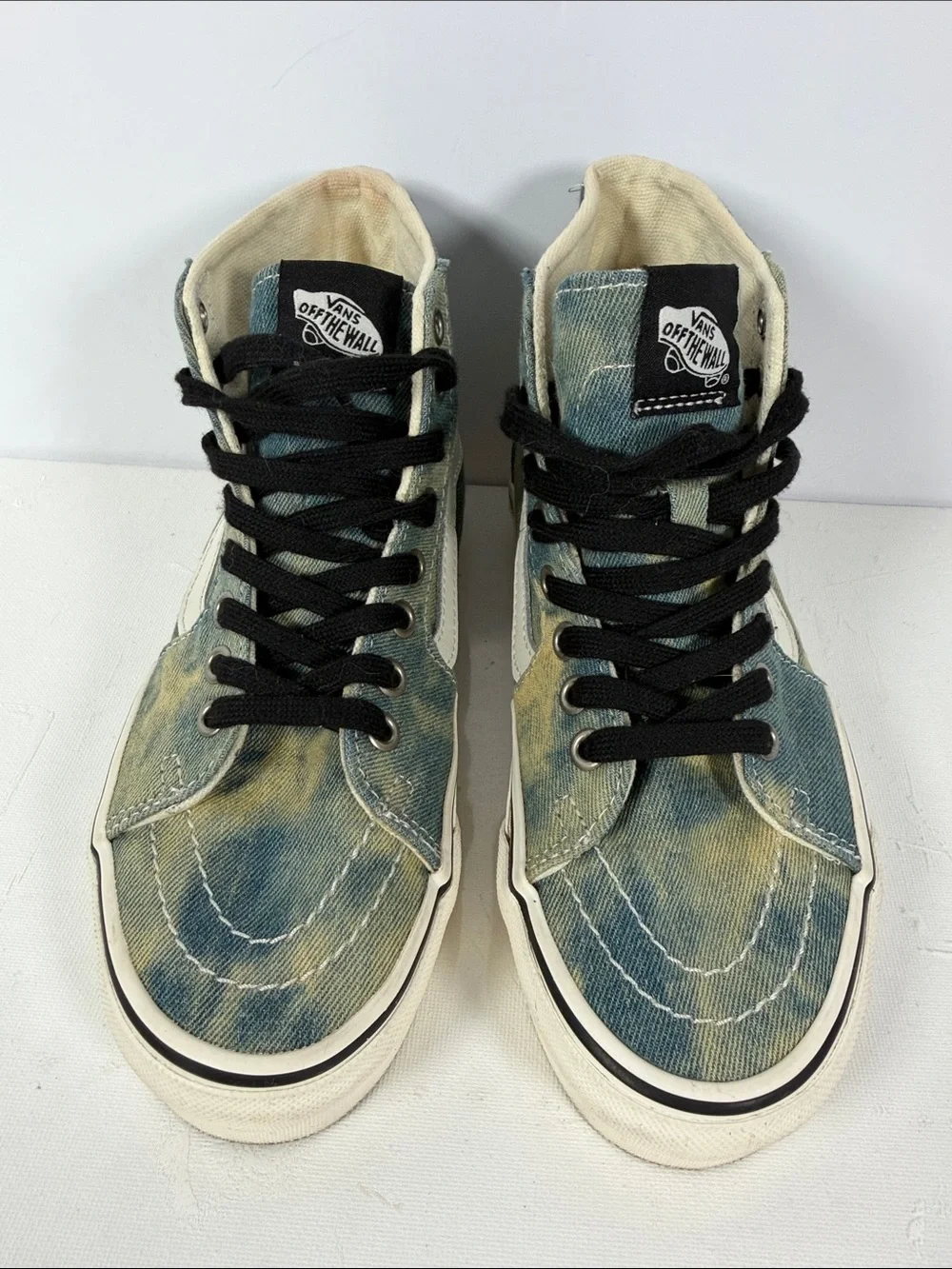 Vans Sk8-Hi Skull Denim High Top Sneakers Blue Distressed Women 6 Men 4.5